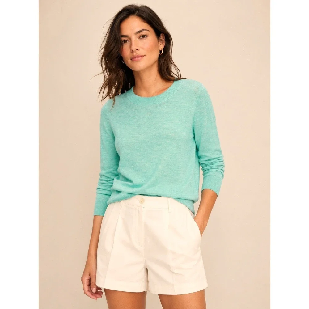 J. Crew Womens Tippi Sweater Small Mint Green 100% Merino Wool Crewneck Coastal